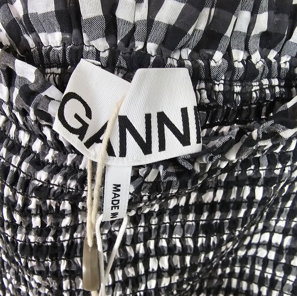 Ganni Searsucker Midi Dress Black White Plaid Check New With Tags Size 36 US 6 - Picture 10 of 10